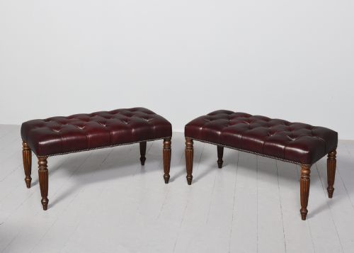 PAIR OF GEORGE III MAHOGANY BUTTONED BURGUNDY COLOURED LEATHER AND BRASSSTUDDED LONG STOOLS - ADDITIONAL PHOTO 4