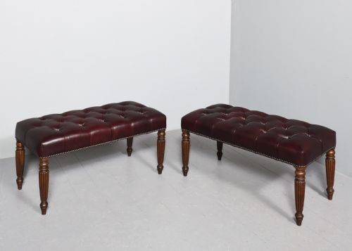 PAIR OF GEORGE III MAHOGANY BUTTONED BURGUNDY COLOURED LEATHER AND BRASSSTUDDED LONG STOOLS - ADDITIONAL PHOTO 5