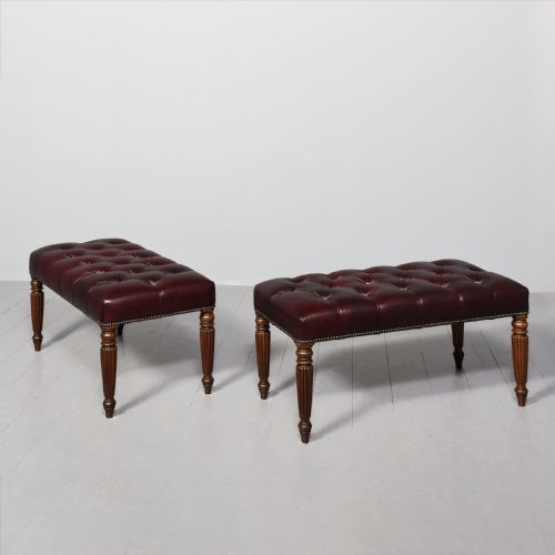 PAIR OF GEORGE III MAHOGANY BUTTONED BURGUNDY COLOURED LEATHER AND BRASSSTUDDED LONG STOOLS - ADDITIONAL PHOTO 8