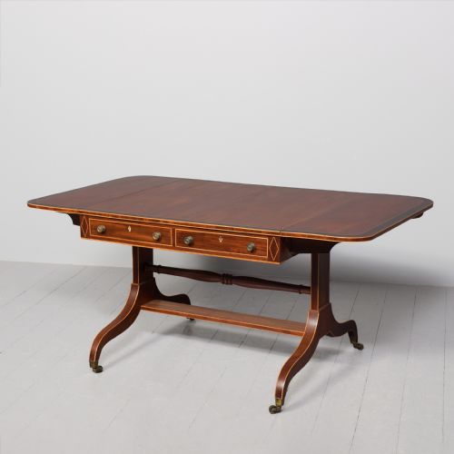 LARGE REGENCY INLAID MAHOGANY SOFA TABLE - ADDITIONAL PHOTO 1