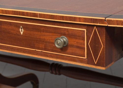 LARGE REGENCY INLAID MAHOGANY SOFA TABLE - ADDITIONAL PHOTO 8