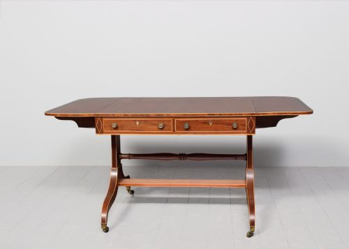LARGE REGENCY INLAID MAHOGANY SOFA TABLE - ADDITIONAL PHOTO 9