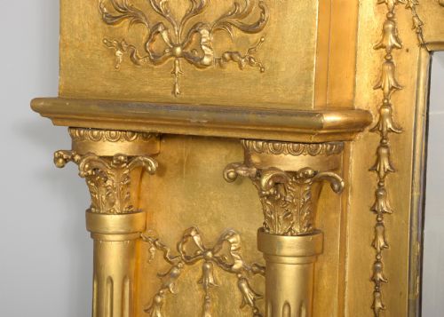 LARGE GILTWOOD NEOCLASSICAL STYLE 19THCENTURY OVERMANTEL MIRROR WITH NEOCLASSICAL DECORATIONS - ADDITIONAL PHOTO 2