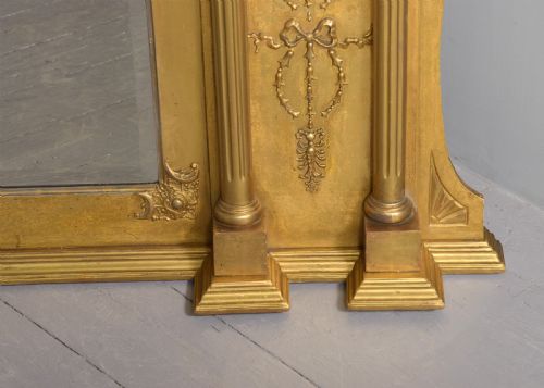 LARGE GILTWOOD NEOCLASSICAL STYLE 19THCENTURY OVERMANTEL MIRROR WITH NEOCLASSICAL DECORATIONS - ADDITIONAL PHOTO 3