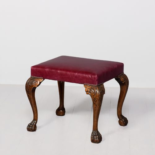 George III Style Rectangular Stool Upholstered in a Quality Burgundy Hide with Brass Studding
