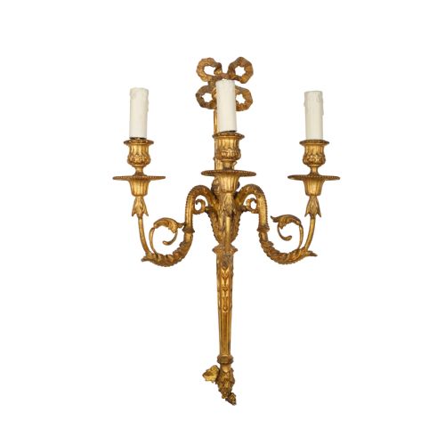 SET OF FOUR ADAM STYLE THREE ARM GILDED WALL SCONCES - ADDITIONAL PHOTO 1
