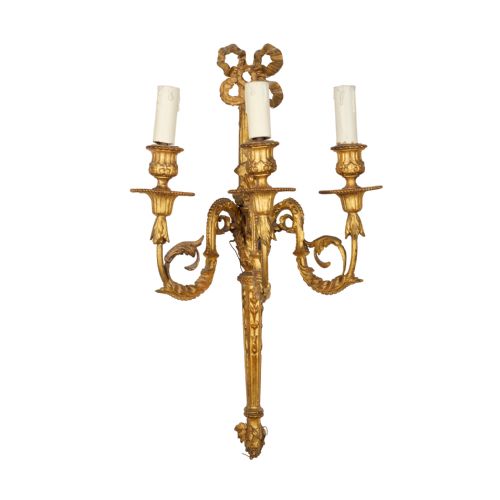 SET OF FOUR ADAM STYLE THREE ARM GILDED WALL SCONCES - ADDITIONAL PHOTO 2