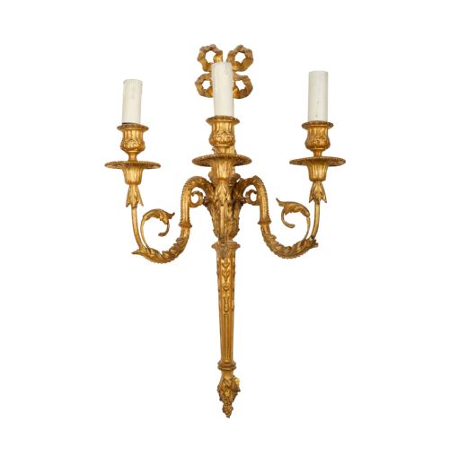 SET OF FOUR ADAM STYLE THREE ARM GILDED WALL SCONCES - ADDITIONAL PHOTO 3