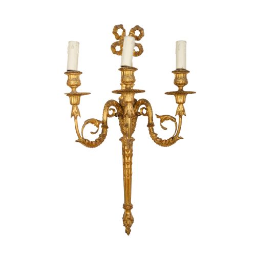 SET OF FOUR ADAM STYLE THREE ARM GILDED WALL SCONCES - ADDITIONAL PHOTO 4