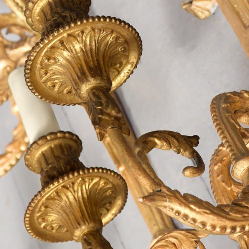SET OF FOUR ADAM STYLE THREE ARM GILDED WALL SCONCES - ADDITIONAL PHOTO 11