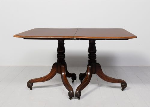 GEORGE IV MAHOGANY TWIN PILLAR DINING TABLE AND EXTRA LEAF - ADDITIONAL PHOTO 1