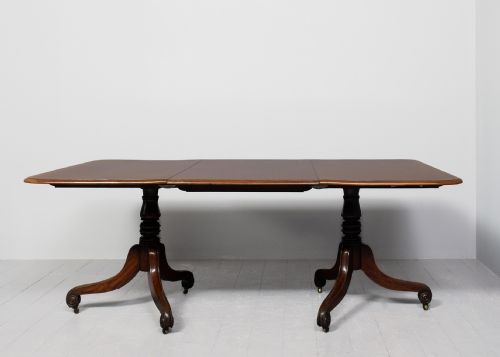 GEORGE IV MAHOGANY TWIN PILLAR DINING TABLE AND EXTRA LEAF - ADDITIONAL PHOTO 4