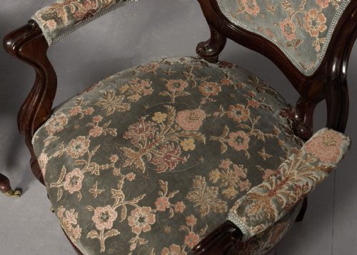 PAIR OF GENEROUSLYSIZED VICTORIAN CARVED ROSEWOOD CABRIOLE LEG ARMCHAIRS - ADDITIONAL PHOTO 2