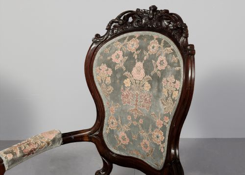 PAIR OF GENEROUSLYSIZED VICTORIAN CARVED ROSEWOOD CABRIOLE LEG ARMCHAIRS - ADDITIONAL PHOTO 4
