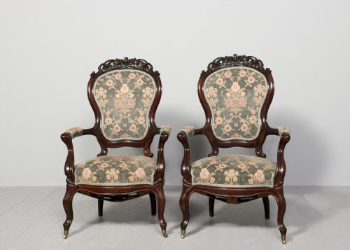 PAIR OF GENEROUSLYSIZED VICTORIAN CARVED ROSEWOOD CABRIOLE LEG ARMCHAIRS - ADDITIONAL PHOTO 7