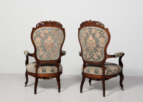 PAIR OF GENEROUSLYSIZED VICTORIAN CARVED ROSEWOOD CABRIOLE LEG ARMCHAIRS - ADDITIONAL PHOTO 8