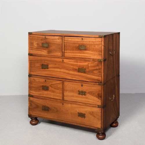 RARE SOLID CAMPHOR WOOD ANGLOCHINESE TWOPART BRASSBOUND 19THCENTURY MILITARY CHEST