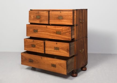 RARE SOLID CAMPHOR WOOD ANGLOCHINESE TWOPART BRASSBOUND 19THCENTURY MILITARY CHEST - ADDITIONAL PHOTO 1