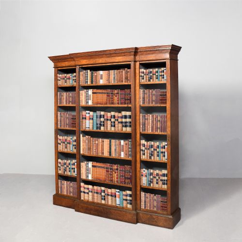 UNUSUAL VICTORIAN POLLARD AND QUARTERCUT OAK THREESECTION TALL BREAKFRONT OPEN BOOKCASE - ADDITIONAL PHOTO 1