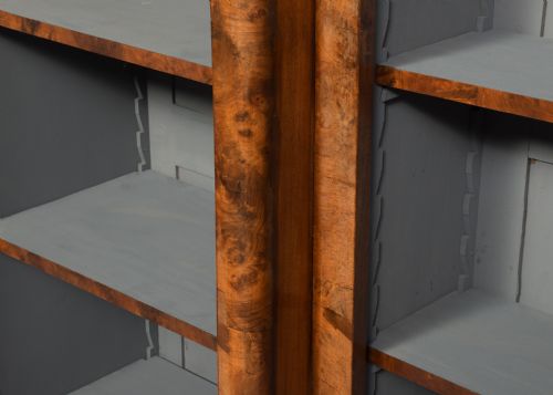 MIDVICTORIAN BURR WALNUT THREESECTION BREAKFRONT OPEN BOOKCASE WITH 5 ADJUSTABLE SHELVES - ADDITIONAL PHOTO 4
