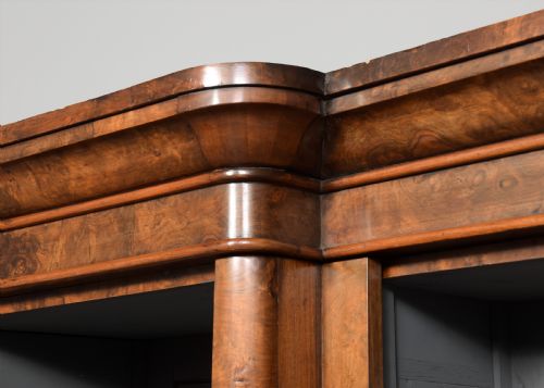 MIDVICTORIAN BURR WALNUT THREESECTION BREAKFRONT OPEN BOOKCASE WITH 5 ADJUSTABLE SHELVES - ADDITIONAL PHOTO 5
