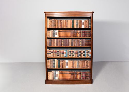 VICTORIAN TALL MAHOGANY OPEN BOOKCASE WITH 5 LONG ADJUSTABLE SHELVES - ADDITIONAL PHOTO 1