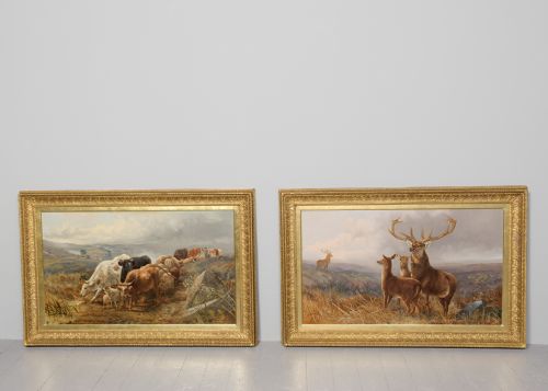 PAIR OF MAGNIFICENT LARGE HIGHLAND SCENE OIL PAINTINGS BY ROBERT CLEMINSON 18441903