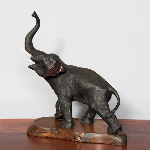 JAPANESE BRONZE ELEPHANT WITH IVORY TUSKS AND DIAMOND EYES