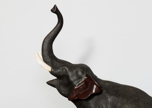 JAPANESE BRONZE ELEPHANT WITH IVORY TUSKS AND DIAMOND EYES - ADDITIONAL PHOTO 3