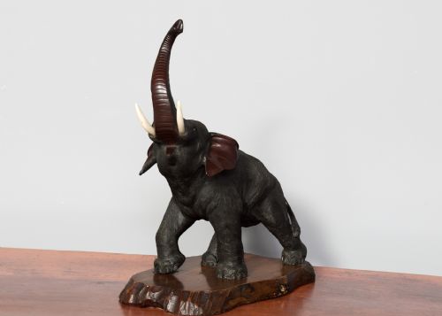 JAPANESE BRONZE ELEPHANT WITH IVORY TUSKS AND DIAMOND EYES - ADDITIONAL PHOTO 5