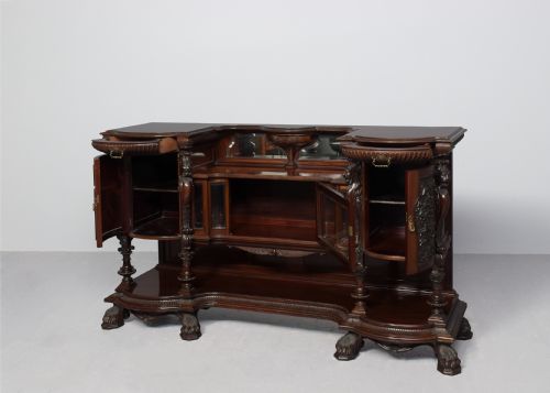 MAGNIFICENT LATE VICTORIAN CARVED MAHOGANY CABINET WITH MIRRORBACK AND CUPBOARDS - ADDITIONAL PHOTO 1