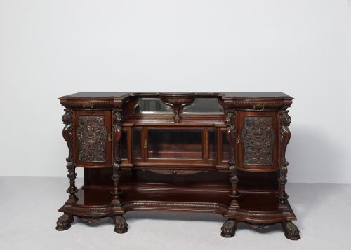MAGNIFICENT LATE VICTORIAN CARVED MAHOGANY CABINET WITH MIRRORBACK AND CUPBOARDS - ADDITIONAL PHOTO 9