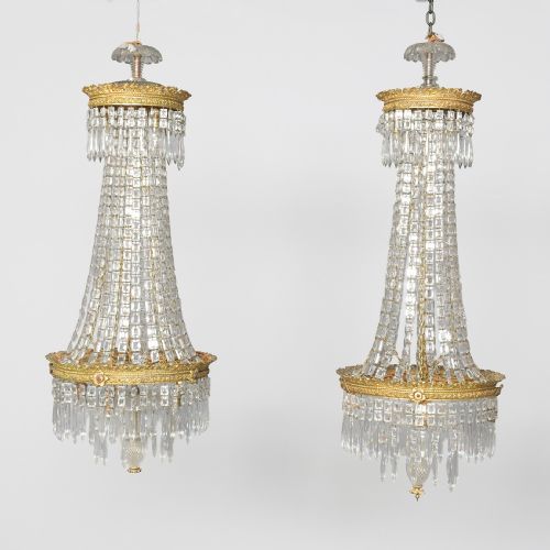 Pair of Quality Crystal and Brass Chandeliers
