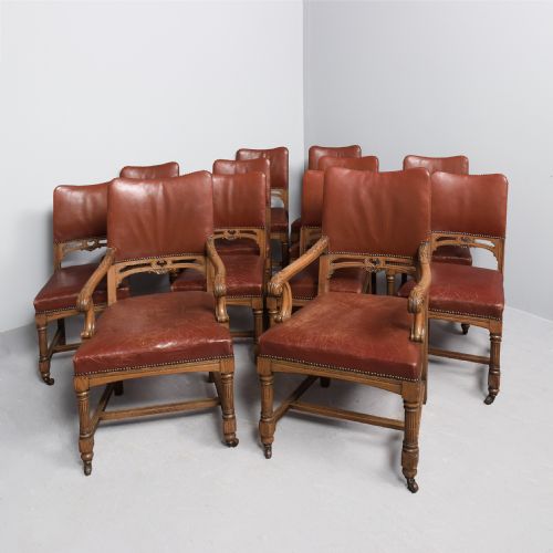 Quality Set of 12 Victorian Oak Dining Chairs