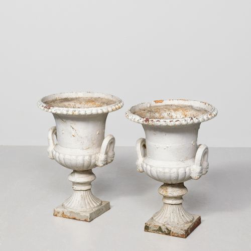 Large Pair of Campagna Cast Iron Garden Urns
