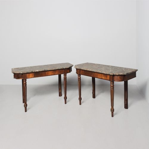 Pair of William 4th Mahogany Framed, Break-front, Marble-topped Hall or Side Tables
