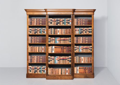 Mid Victorian Breakfront Figured and Burr Walnut Three-section Open Bookcase with a Lovely Mellow Colour and Excellent Patina