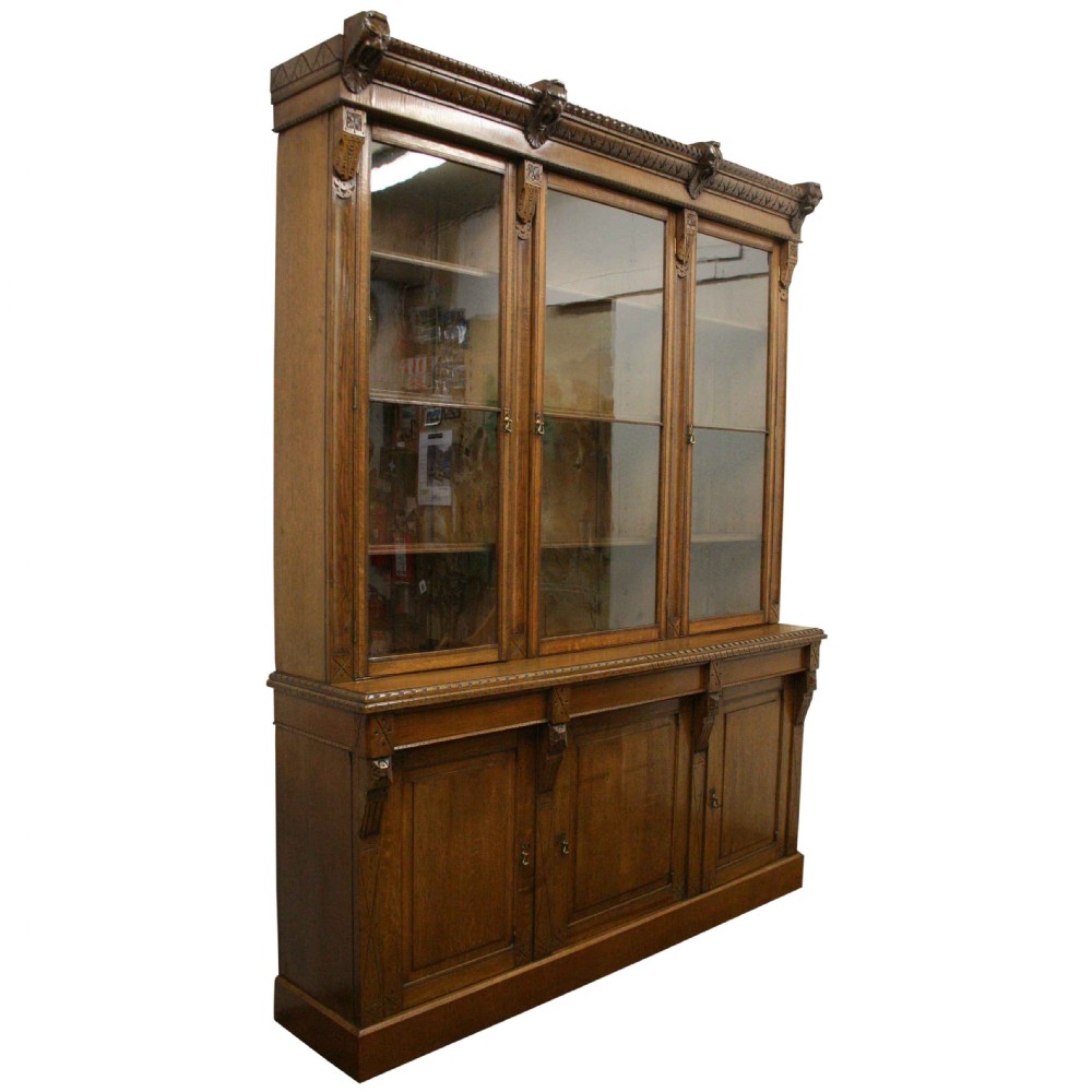 Late Victorian Carved Oak Cabinet Bookcase