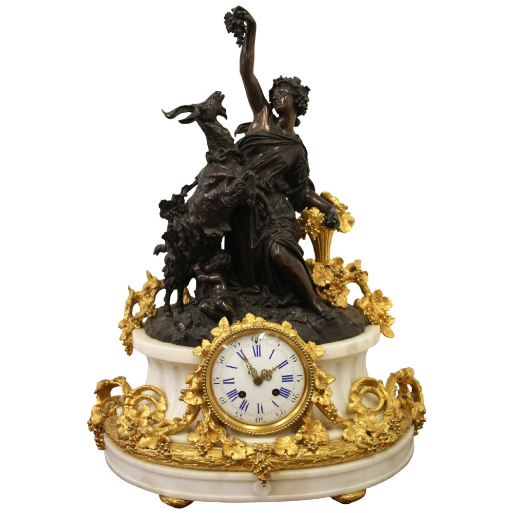 French Bronze, Marble and Ormolu Mantel Clock
