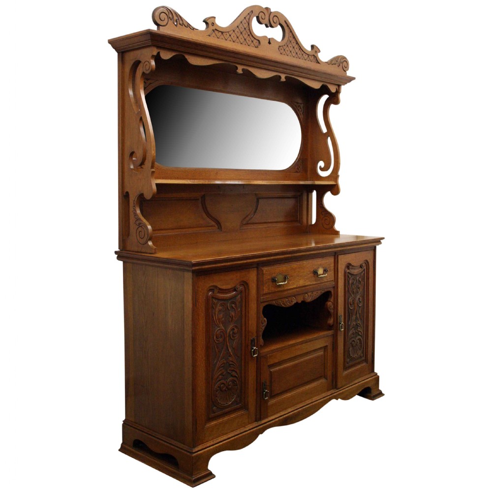 Art Nouveau Oak Mirror Back Sideboard