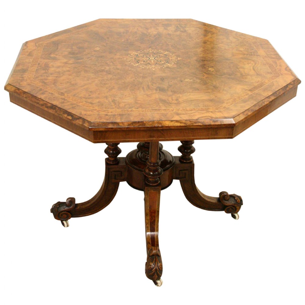 Mid Victorian Burr Walnut Octagonal Centre Table