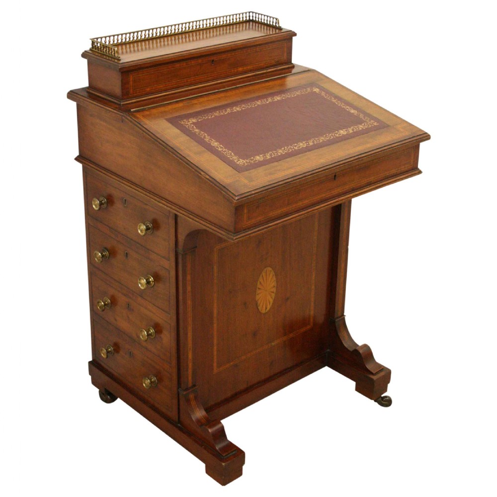 Late Victorian Inlaid Mahogany Davenport