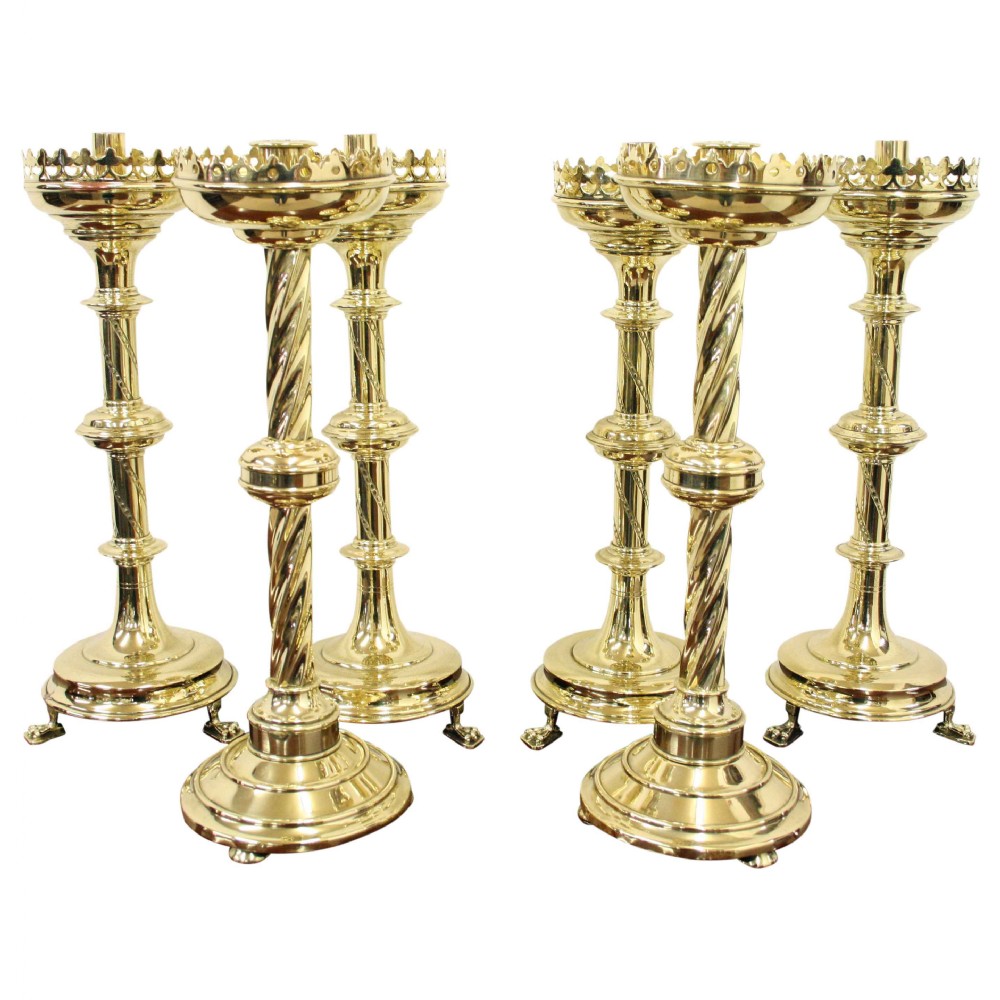 Set of 6 Ecclesiastical Brass Candlesticks