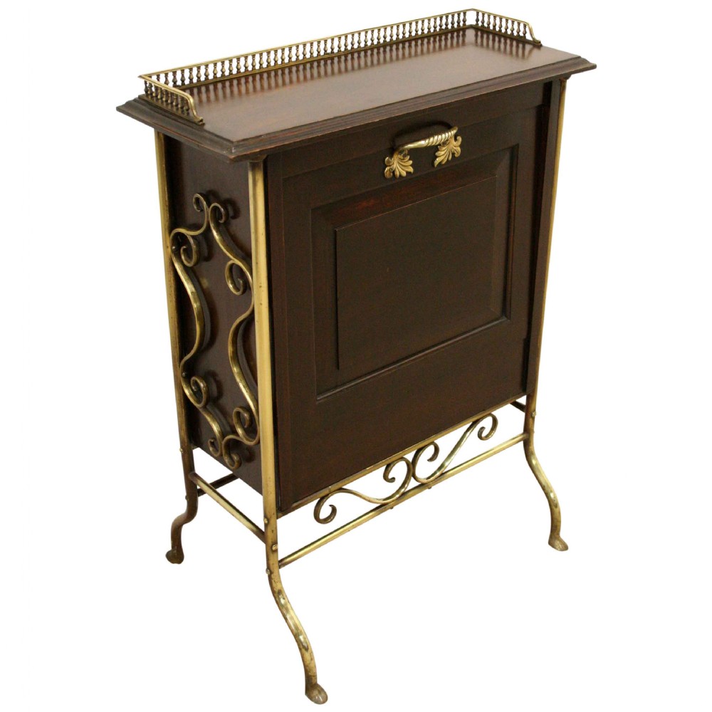 Art Nouveau Mahogany and Brass Magazine Rack