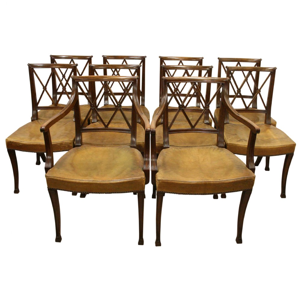 Set of 10 Hepplewhite Style Mahogany Dining Chairs