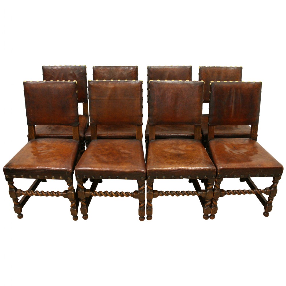 Set of 8 Jacobean Style Oak Dining Chairs