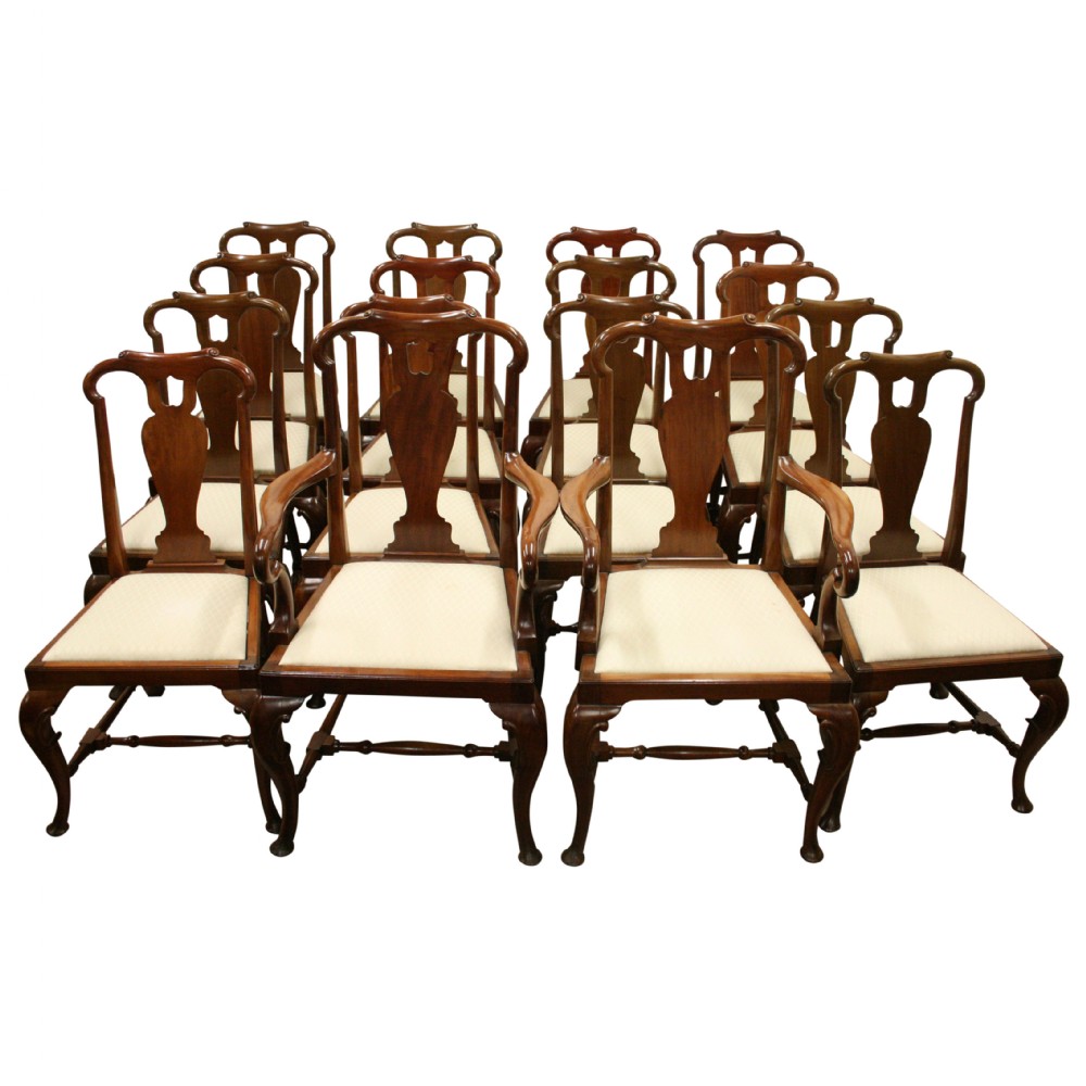 Set of 16 Queen Anne Style Mahogany Dining Chairs