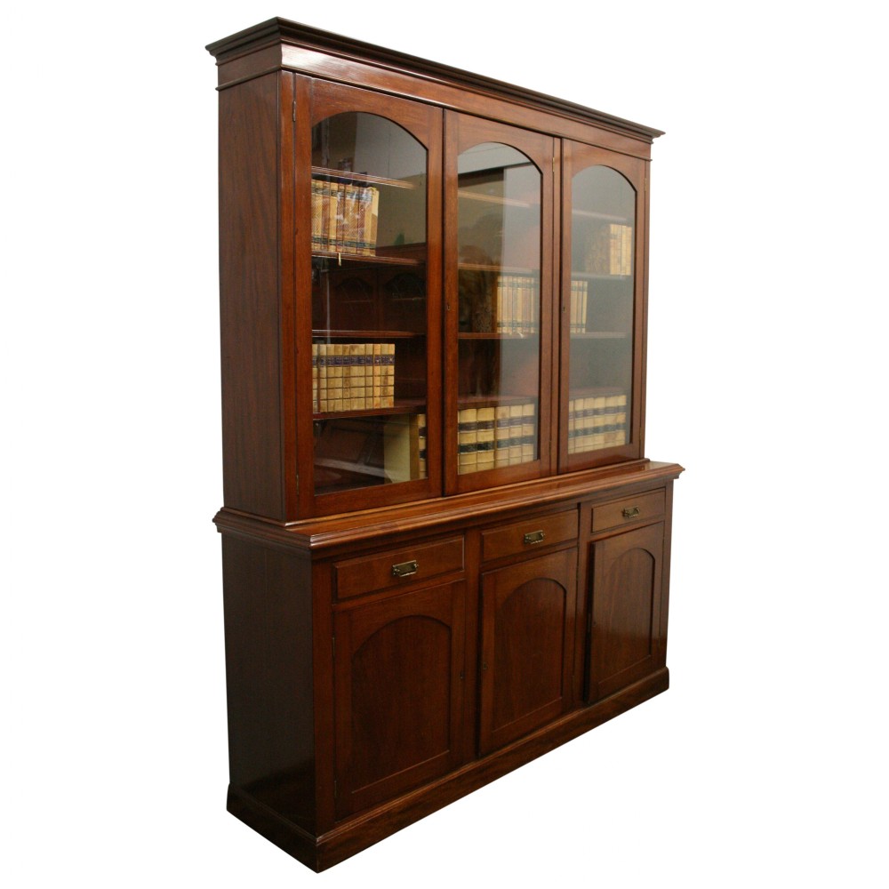 Late Victorian Mahogany 3 Door Cabinet Bookcase