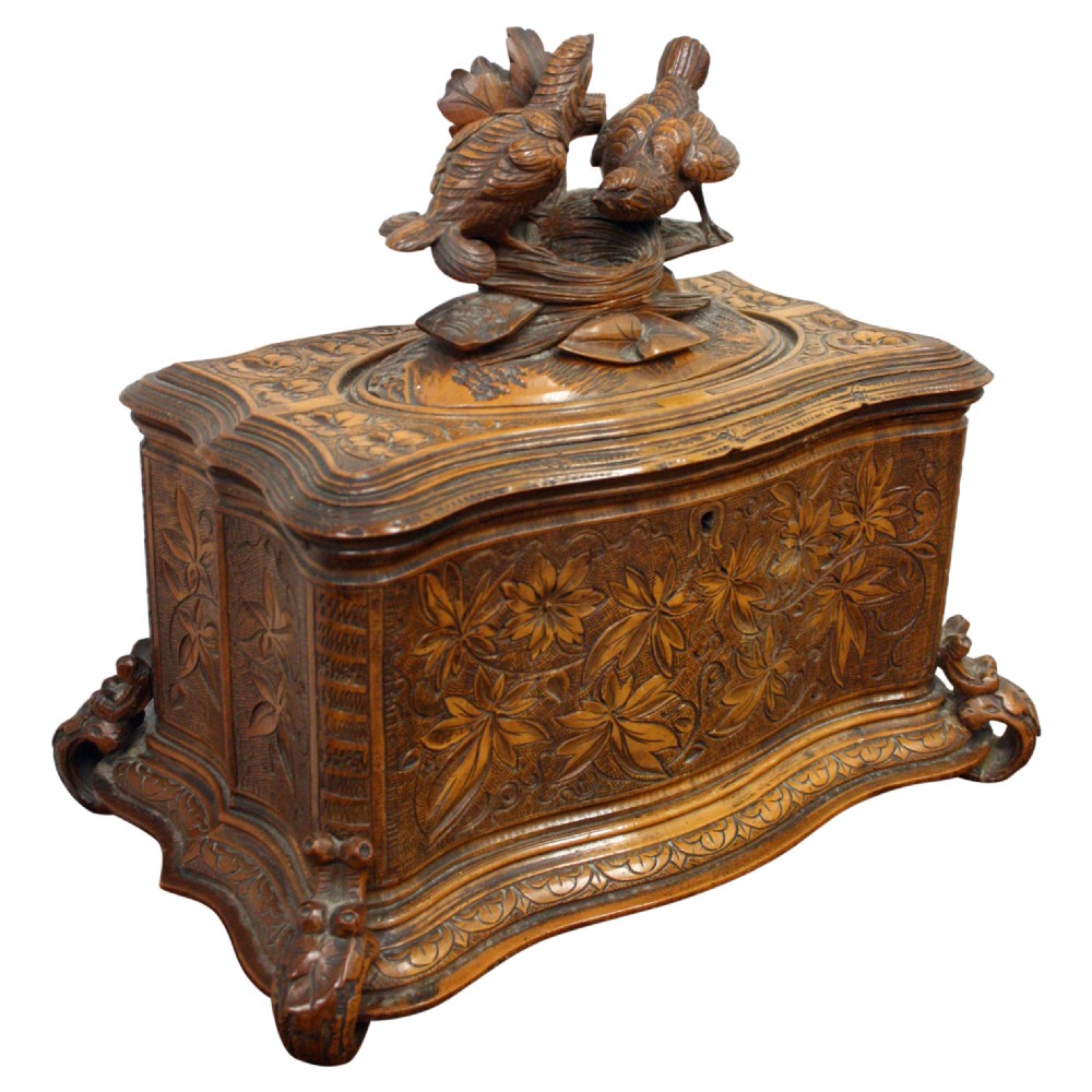 Black Forest Carved Fruitwood Tea Caddy