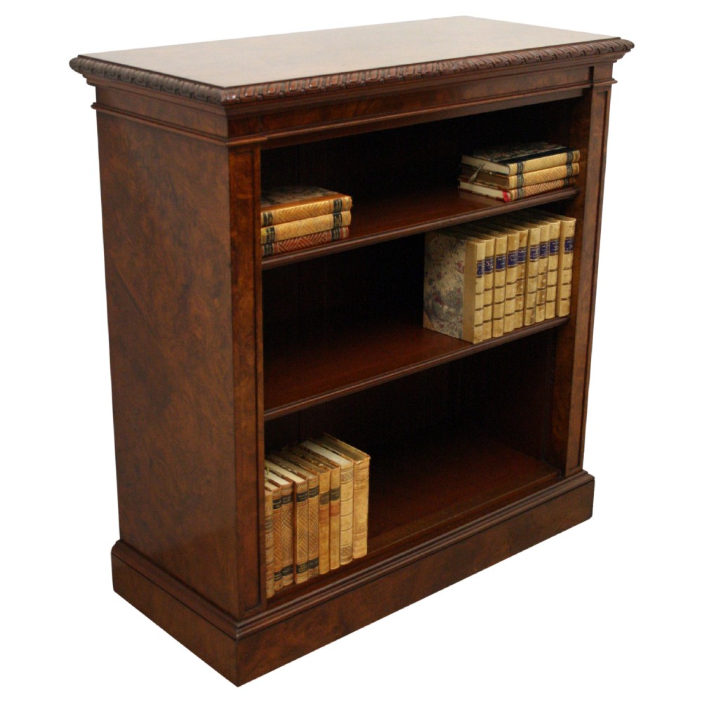 Mid Victorian Burr Walnut Open Bookcase 